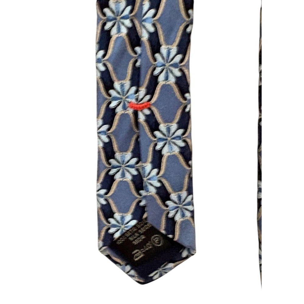 Ermenegildo Zegna Tie Mens OS Blue Silk Floral Geometric Trellis Italy Luxury
